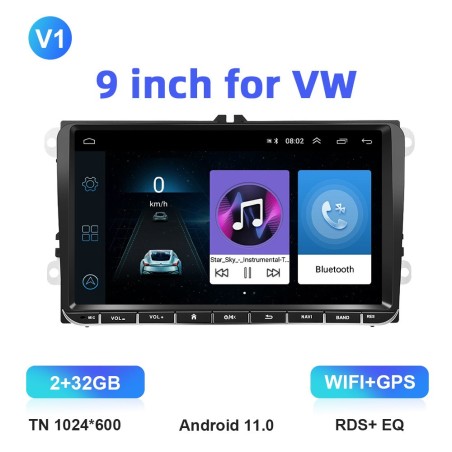 Car radio - 2 Din - 9 inch - Android 11 - 2GB - 32GB - Bluetooth - GPS - carplay - for Volkswagen Golf 5 6 PassatDin 2